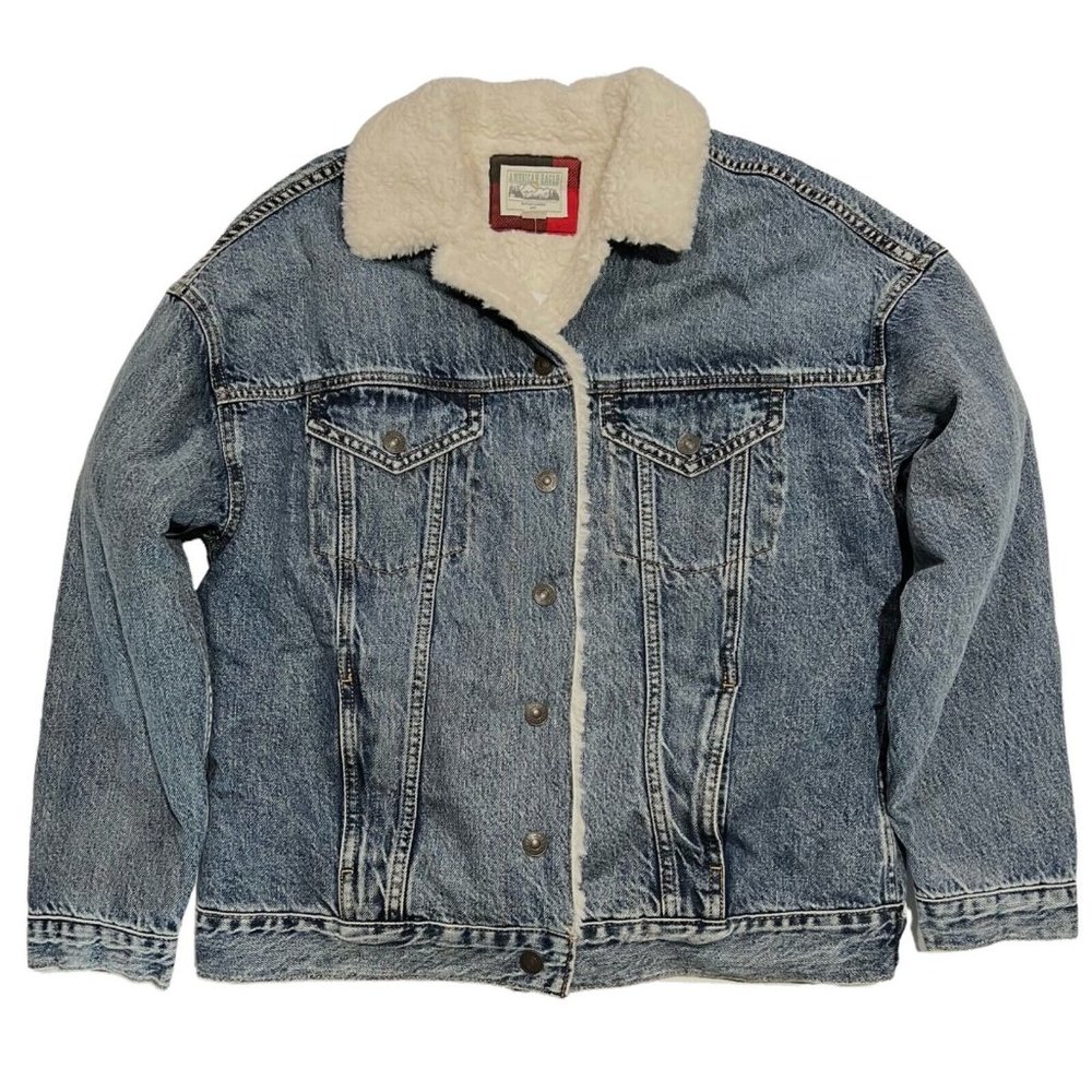 NWT AMERICAN EAGLE Denim Jacket Sz MEDIUM Sherpa Lined #872547 - Picture 1 of 4